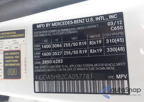 2012 Mercedes-Benz Ml 350 4Matic z USA, uszkodzony, nr VIN 4JGDA5HB2CA057781